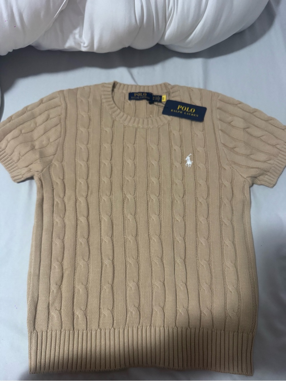 Polo by Ralph Lauren Beige Cable-Knit Crewneck Sweater
